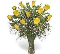  Florero 12 Rosas amarillas decoradas con helecho y ghipsofila (Regalos Flores .com.ar) 